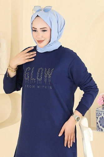 moda selvim Taş Baskılı İki İp Tunik 2804TPK1167 Laci - Thumbnail
