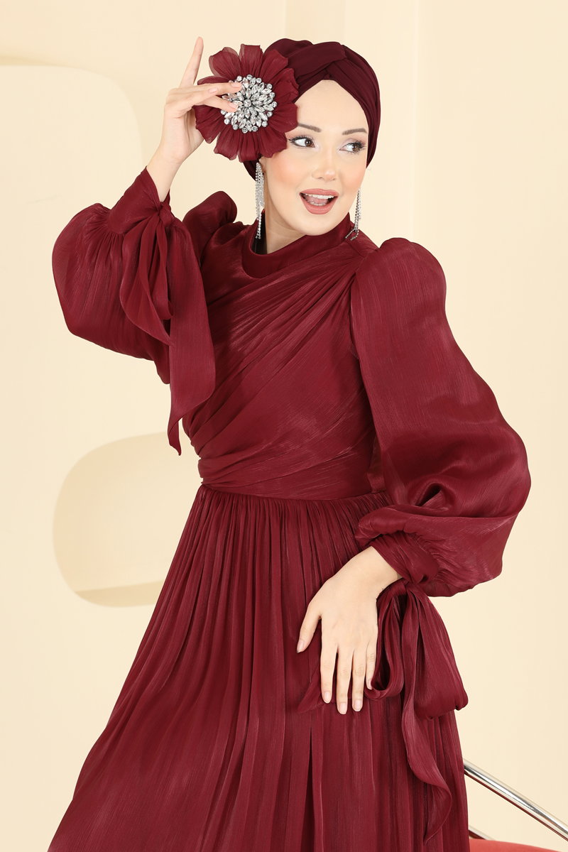 Taş Broşlu Şık Abiye 7139SAR739 Bordo