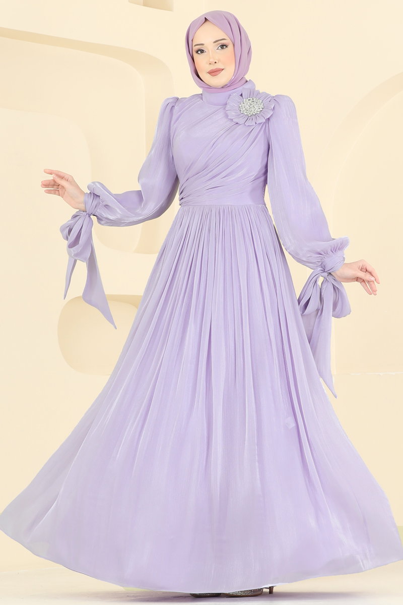 Taş Broşlu Şık Abiye 7139SAR739 Lila