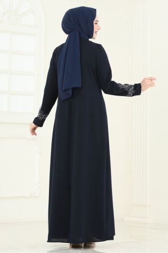moda selvim Taş Detay Abiye Elbise 2005OZT1013 Laci - Thumbnail