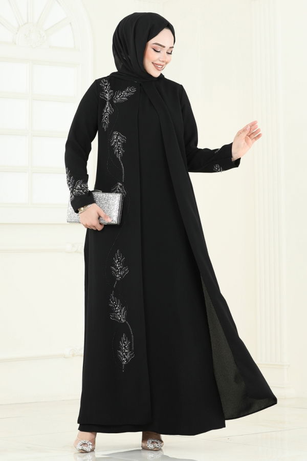 Modaselvim Elbise Taş Detay Abiye Elbise 2005OZT1013 Siyah