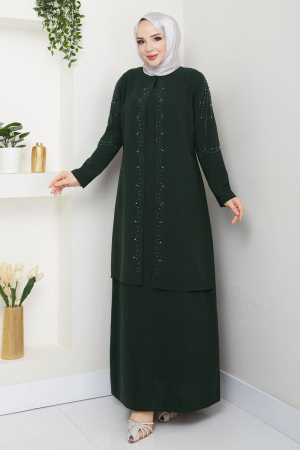 Modaselvim ABİYE Taş Detay Abiye Elbise 2009OZT1013 Haki