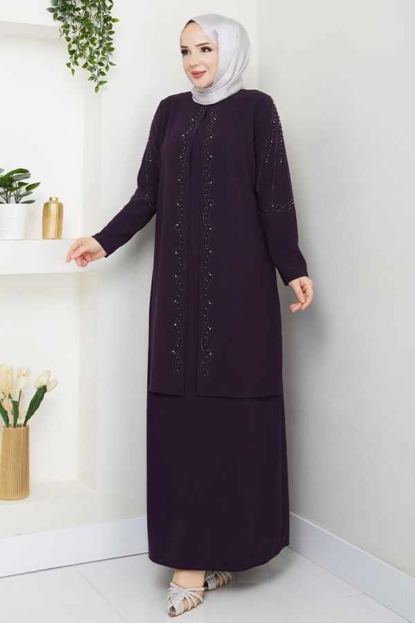 Modaselvim ABİYE Taş Detay Abiye Elbise 2009OZT1013 Mor