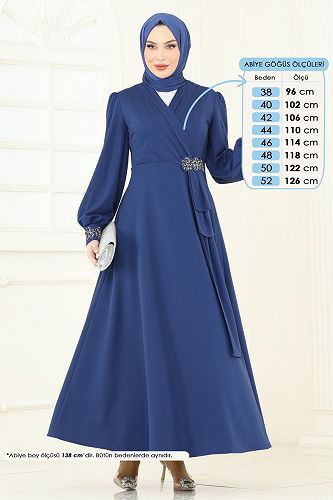 moda selvim Taş Detay Abiye Elbise ASM2804 İndigo - Thumbnail