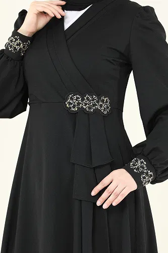 moda selvim Taş Detay Abiye Elbise ASM2804 Siyah - Thumbnail