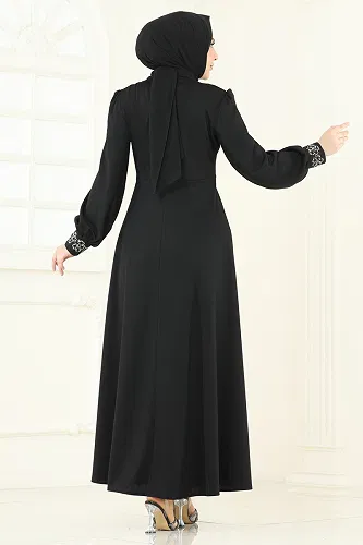 moda selvim Taş Detay Abiye Elbise ASM2804 Siyah - Thumbnail