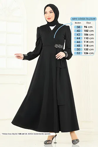 moda selvim Taş Detay Abiye Elbise ASM2804 Siyah - Thumbnail
