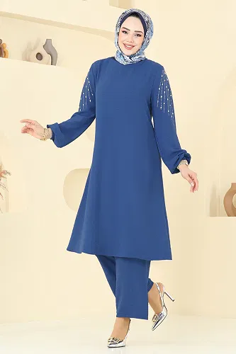 moda selvim Taş Detay Aerobin Takım 2633SL432 İndigo - Thumbnail