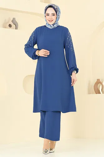 moda selvim Taş Detay Aerobin Takım 2633SL432 İndigo - Thumbnail