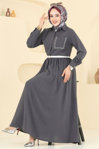 moda selvim Taş Detay Etekli Takım 3096HBS856 Antrasit - Thumbnail