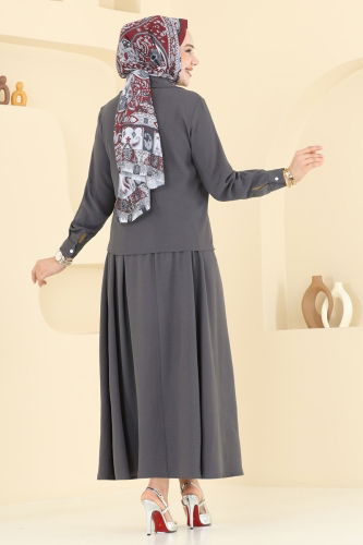 moda selvim Taş Detay Etekli Takım 3096HBS856 Antrasit - Thumbnail