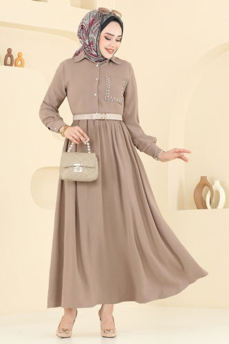 moda selvim Taş Detay Etekli Takım 3096HBS856 Koyu Vizyon - Thumbnail