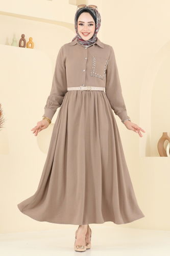 moda selvim Taş Detay Etekli Takım 3096HBS856 Koyu Vizyon - Thumbnail