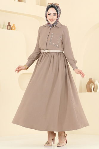 moda selvim Taş Detay Etekli Takım 3096HBS856 Koyu Vizyon - Thumbnail