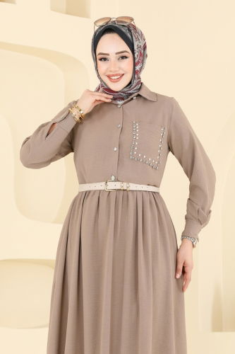 moda selvim Taş Detay Etekli Takım 3096HBS856 Koyu Vizyon - Thumbnail