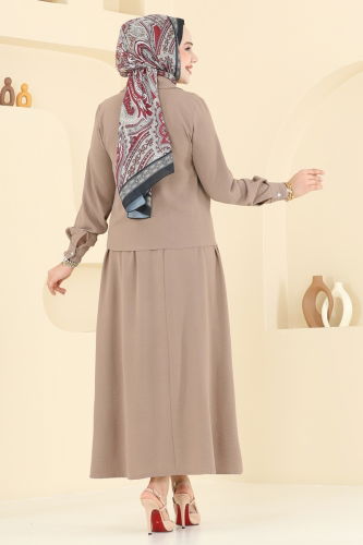 moda selvim Taş Detay Etekli Takım 3096HBS856 Koyu Vizyon - Thumbnail