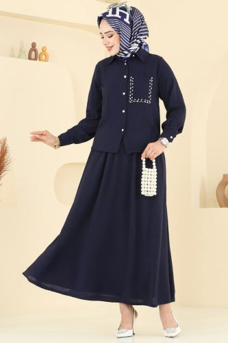moda selvim Taş Detay Etekli Takım 3096HBS856 Laci - Thumbnail