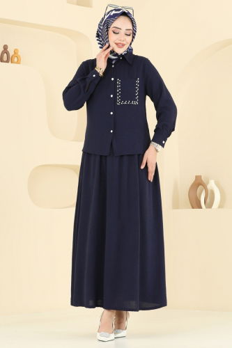 moda selvim Taş Detay Etekli Takım 3096HBS856 Laci - Thumbnail