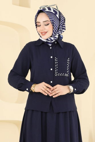 moda selvim Taş Detay Etekli Takım 3096HBS856 Laci - Thumbnail