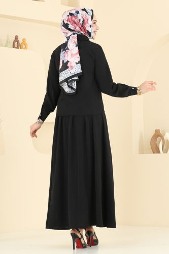 moda selvim Taş Detay Etekli Takım 3096HBS856 Siyah - Thumbnail