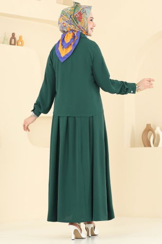 moda selvim Taş Detay Etekli Takım 3096HBS856 Zümrüt - Thumbnail
