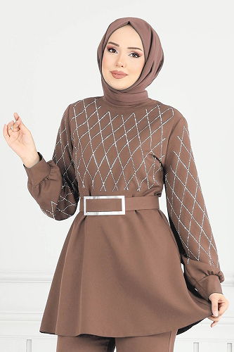 moda selvim Taş Detay İkili Takım 2691SL432 Koyu Vizyon - Thumbnail