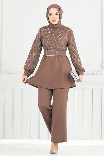 moda selvim Taş Detay İkili Takım 2691SL432 Koyu Vizyon - Thumbnail