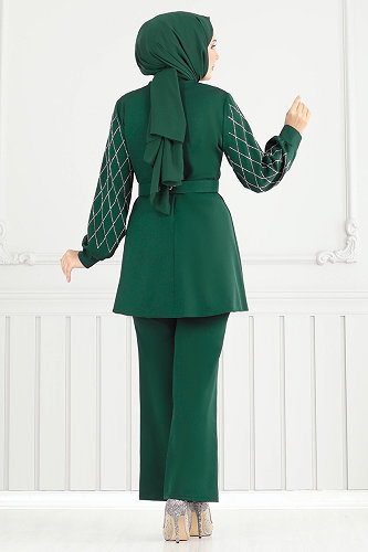 moda selvim Taş Detay İkili Takım 2691SL432 Zümrüt - Thumbnail