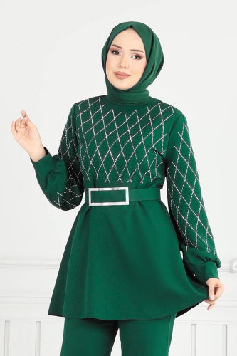 moda selvim Taş Detay İkili Takım 2691SL432 Zümrüt - Thumbnail