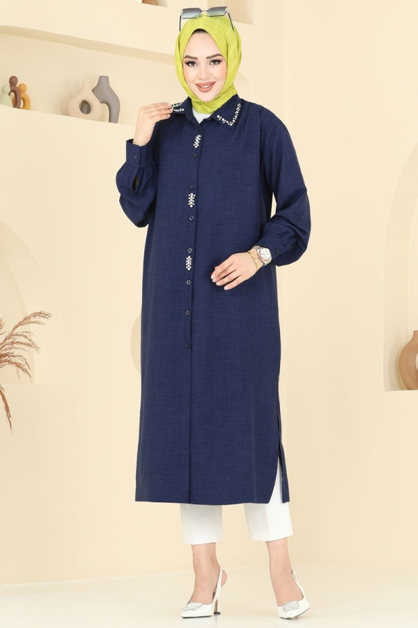 Modaselvim Tunik Taş Detay Keten Tunik 302HBS856 Laci