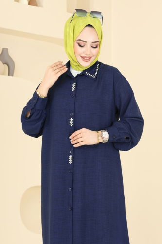 moda selvim Taş Detay Keten Tunik 302HBS856 Laci - Thumbnail