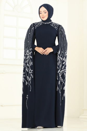 moda selvim Taş Detay Pelerinli Abiye 5696EDF311 Laci - Thumbnail