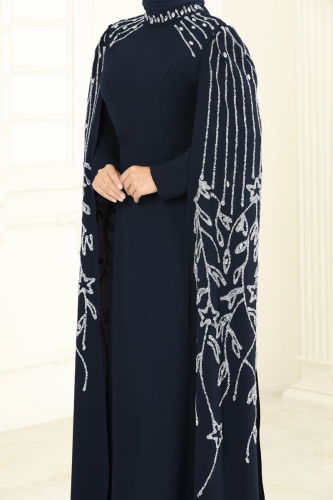 moda selvim Taş Detay Pelerinli Abiye 5696EDF311 Laci - Thumbnail