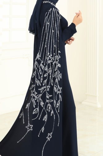 moda selvim Taş Detay Pelerinli Abiye 5696EDF311 Laci - Thumbnail