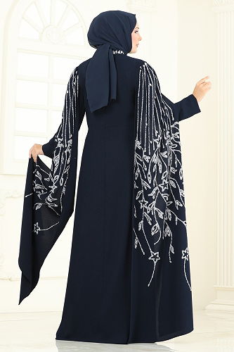 moda selvim Taş Detay Pelerinli Abiye 5696EDF311 Laci - Thumbnail