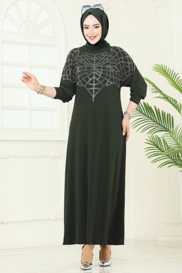 Modaselvim Elbise Taş Detay Sandy Elbise 3402UZ662 Haki