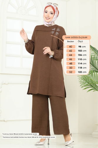 moda selvim Taş Detay Sofia Takım 437DVL817 Açık Kahve - Thumbnail