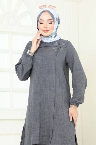 moda selvim Taş Detay Sofia Takım 437DVL817 Gri - Thumbnail
