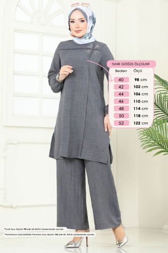 moda selvim Taş Detay Sofia Takım 437DVL817 Gri - Thumbnail