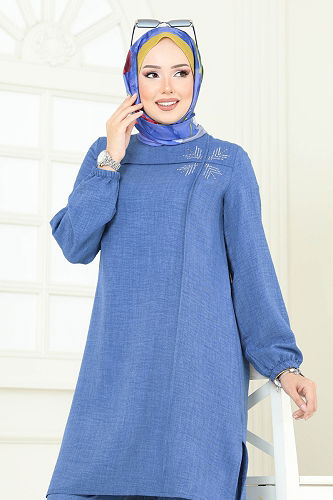 moda selvim Taş Detay Sofia Takım 437DVL817 İndigo - Thumbnail