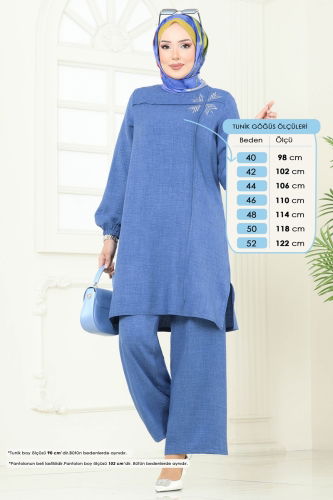 moda selvim Taş Detay Sofia Takım 437DVL817 İndigo - Thumbnail