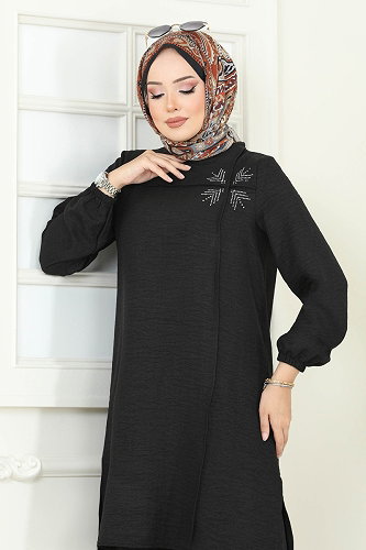 moda selvim Taş Detay Sofia Takım 437DVL817 Siyah - Thumbnail