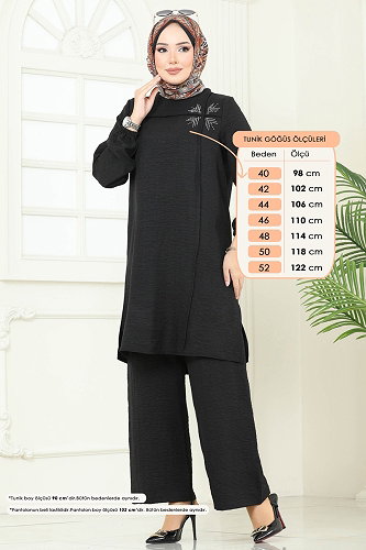 moda selvim Taş Detay Sofia Takım 437DVL817 Siyah - Thumbnail