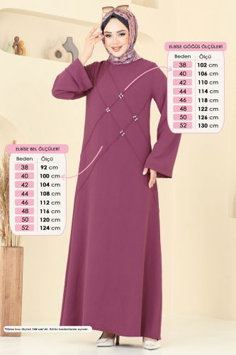 moda selvim Taş Detay Tesettür Elbise 2650SL432 Koyu Gül Kurusu - Thumbnail