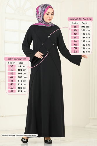 moda selvim Taş Detay Tesettür Elbise 2650SL432 Siyah - Thumbnail