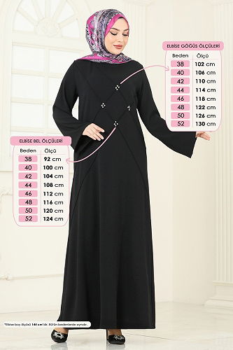 moda selvim Taş Detay Tesettür Elbise 2650SL432 Siyah - Thumbnail