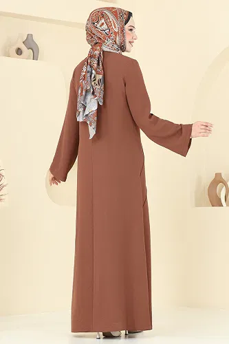 moda selvim Taş Detay Tesettür Elbise 2650SL432 Taba - Thumbnail