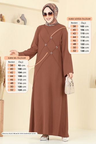 moda selvim Taş Detay Tesettür Elbise 2650SL432 Taba - Thumbnail