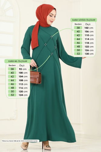 moda selvim Taş Detay Tesettür Elbise 2650SL432 Zümrüt - Thumbnail
