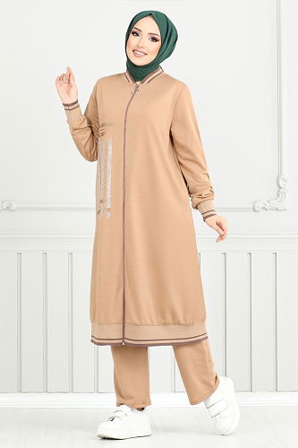 moda selvim Taş Detay Tesettür Takım 9123PL940-M Vizyon - Thumbnail